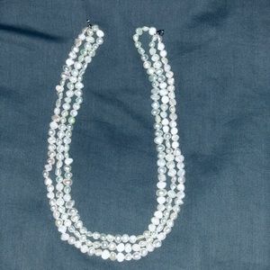 3 lines of white wild pearl necklace
